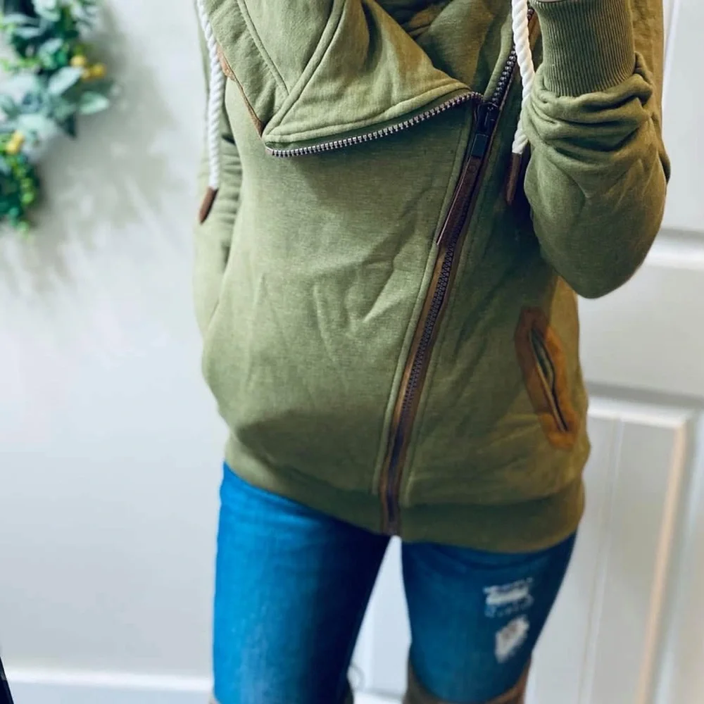 Wanakome Olive Green Women's Hoodie with Brown Accents - Picture 2 of 3